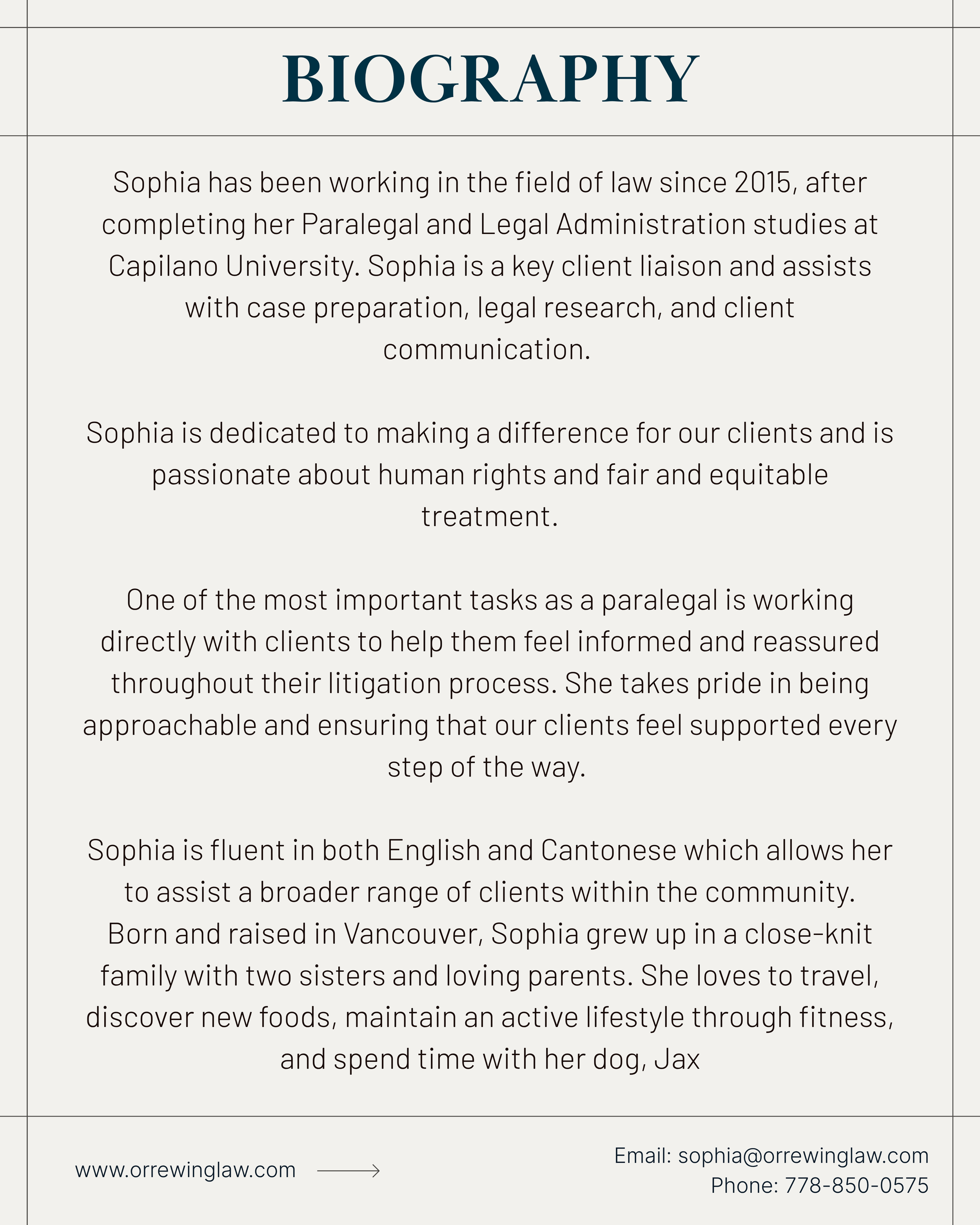 Meet the firm’s core support system - Sophia Heu, serving as both the paralegal and business manager!
