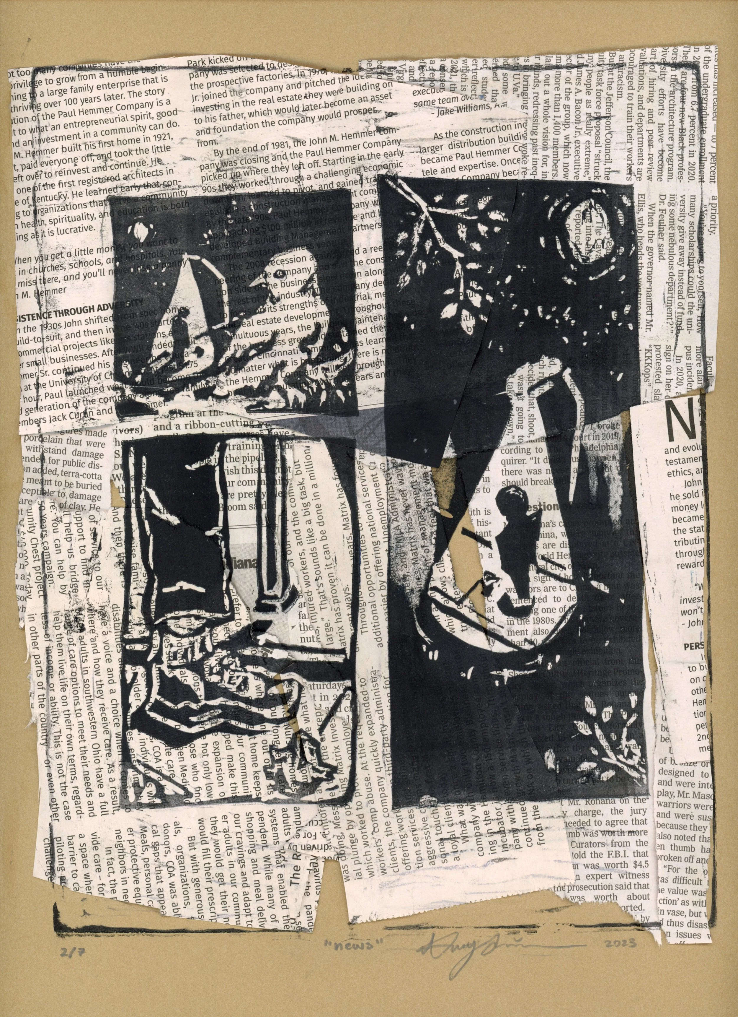 News (2023) 11" x 14"  [VE] Chine-collé Relief Print
