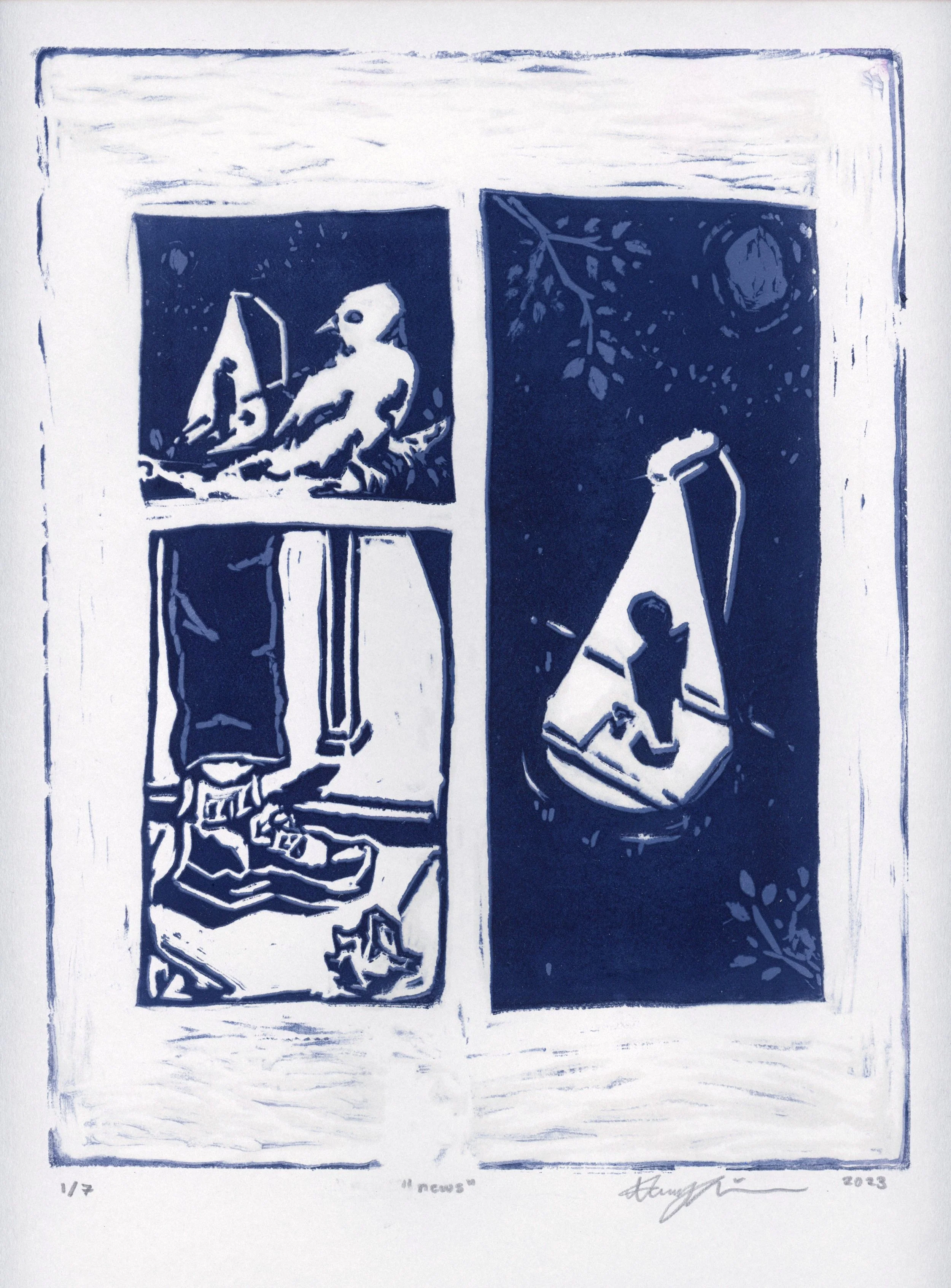News (2023) 11" x 14" Relief Print