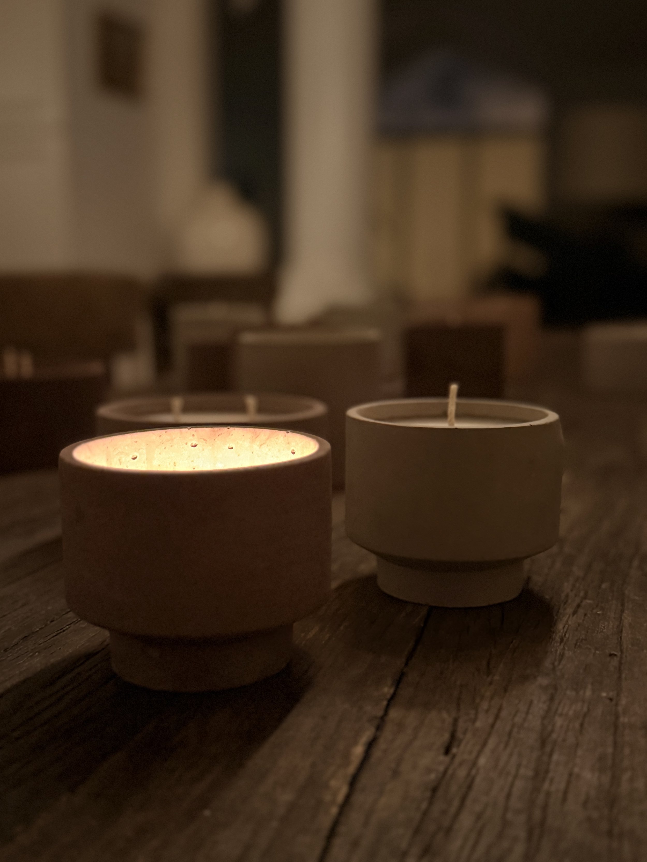 Cement vessels, hand mixed and hand poured in our in home studios in Grande Prairie, Alberta. Perfectly, imperfect luxury candles. Every single cement vessel is an original.