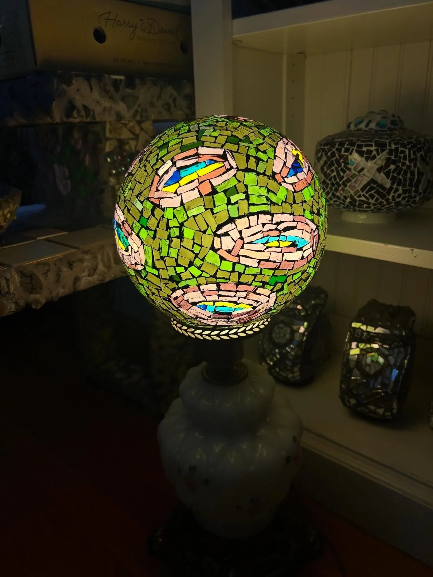 I just grouted some new lamps... for reference..they are lit up on a tabletop base, but are intended to be hung.