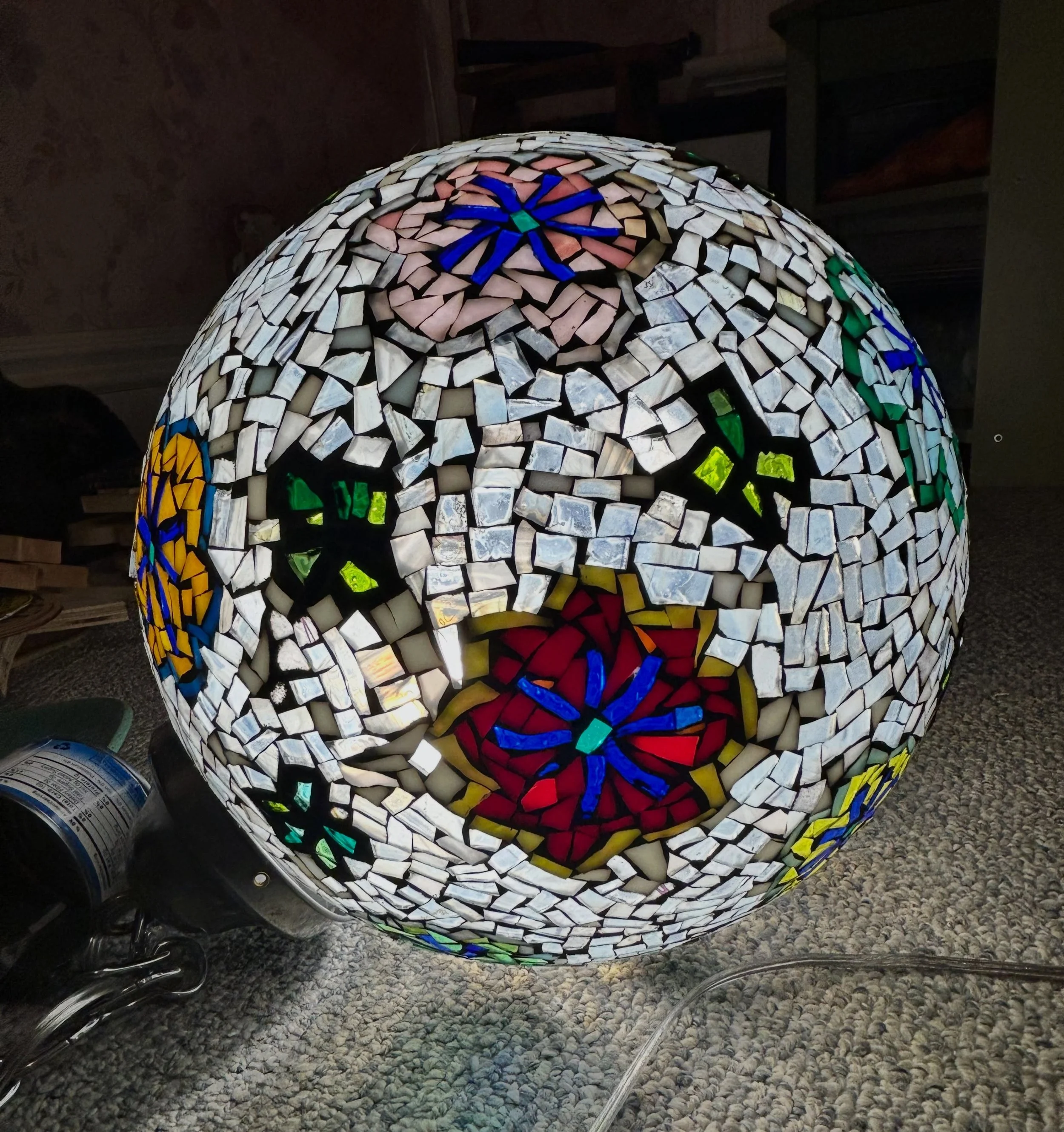 This newly grouted lamp has a lot going on.