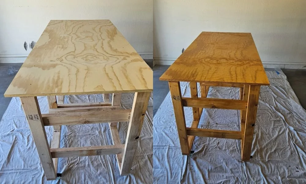 Applied a wood stain to work bench.