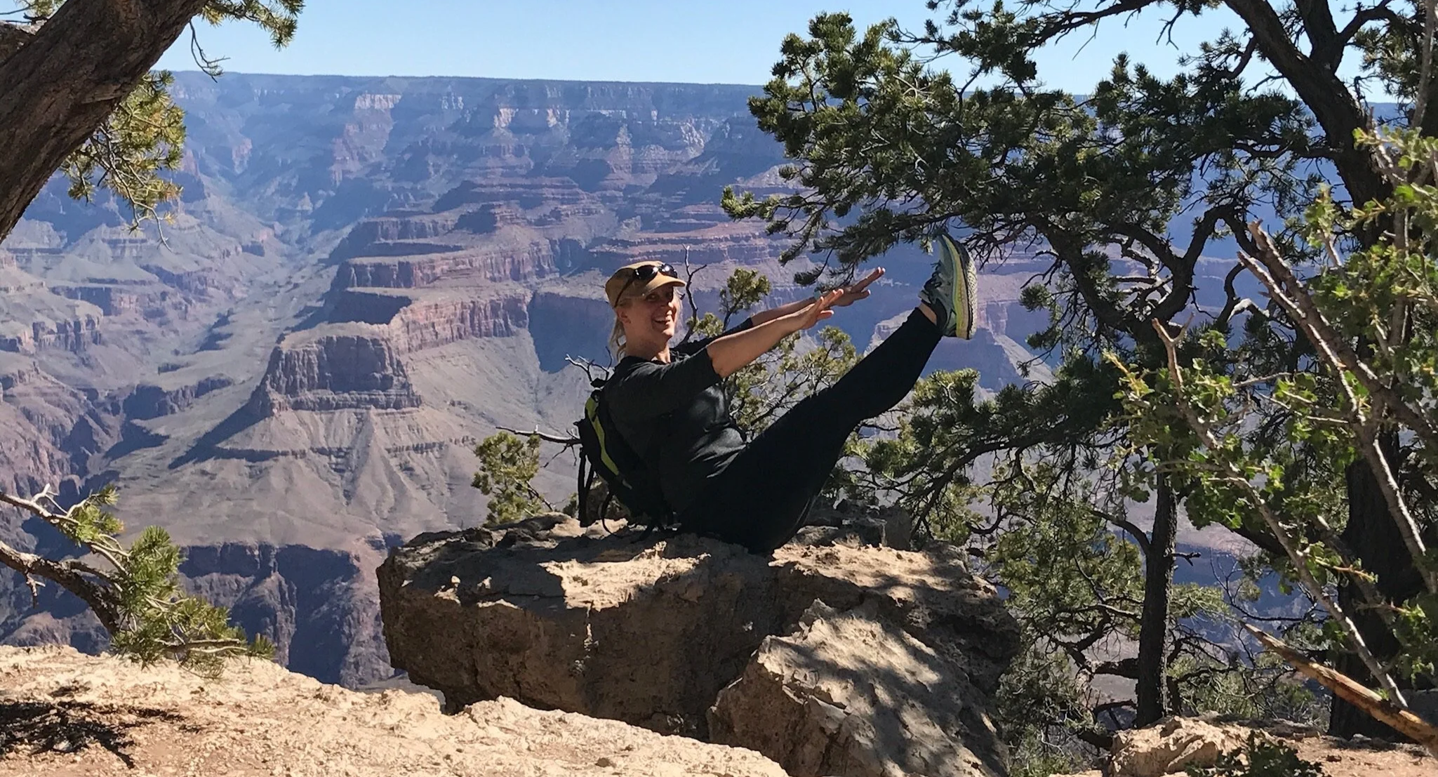 Sarah Petrich DPT is doing pilates and physical therapy at the grand canyon while traveling.