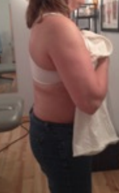 Postural example of a tight Posterior Exterior Chain (PEC) pattern showing increased spinal extension, rib cage flaring, and posterior chain muscle tension commonly addressed in PRI-based physical therapy.