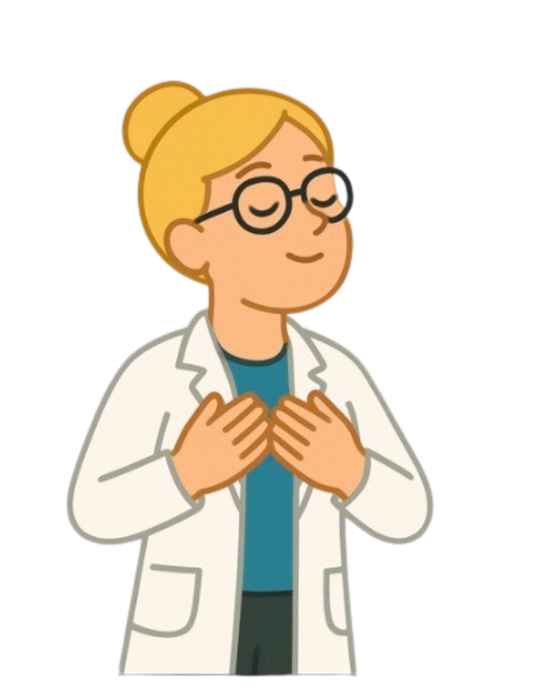 an emoji photo of Dr. Sarah Petrich taking a breath with her hands on her ribs breathing in. She has her hair tied up in a bun and wearing glasses with her nose up in the air.