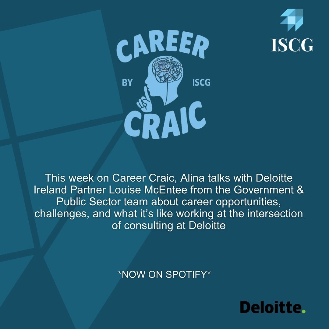 New episode of Career Craic is live.
This week, Alina chats with Louise McEntee, Partner at Deloitte Ireland in the Government &amp; Public Sector team. 

They dive into:
Career opportunities in consulting
The challenges and rewards of the field
What