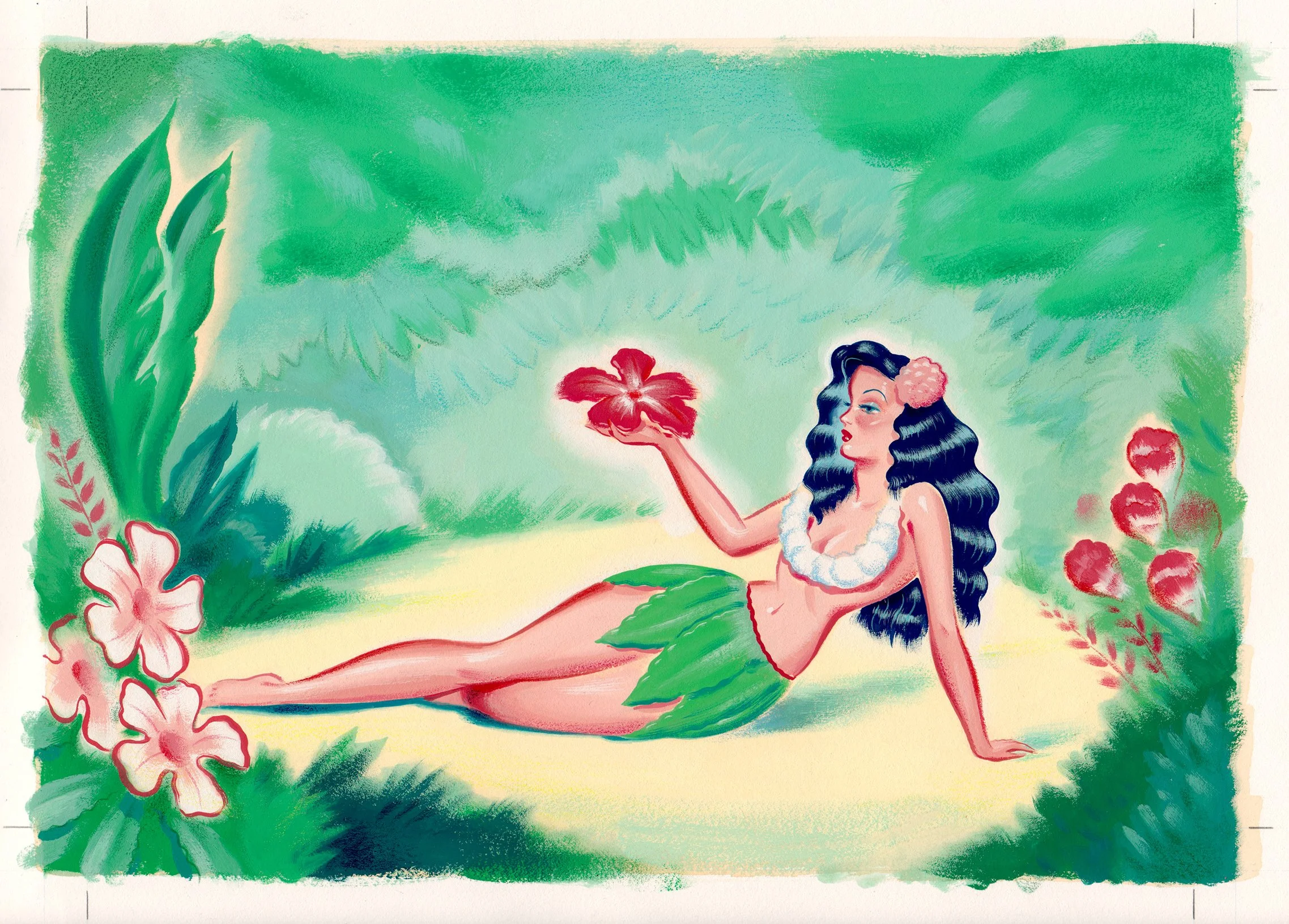 Tropical Trio of Pin-up Illustrations