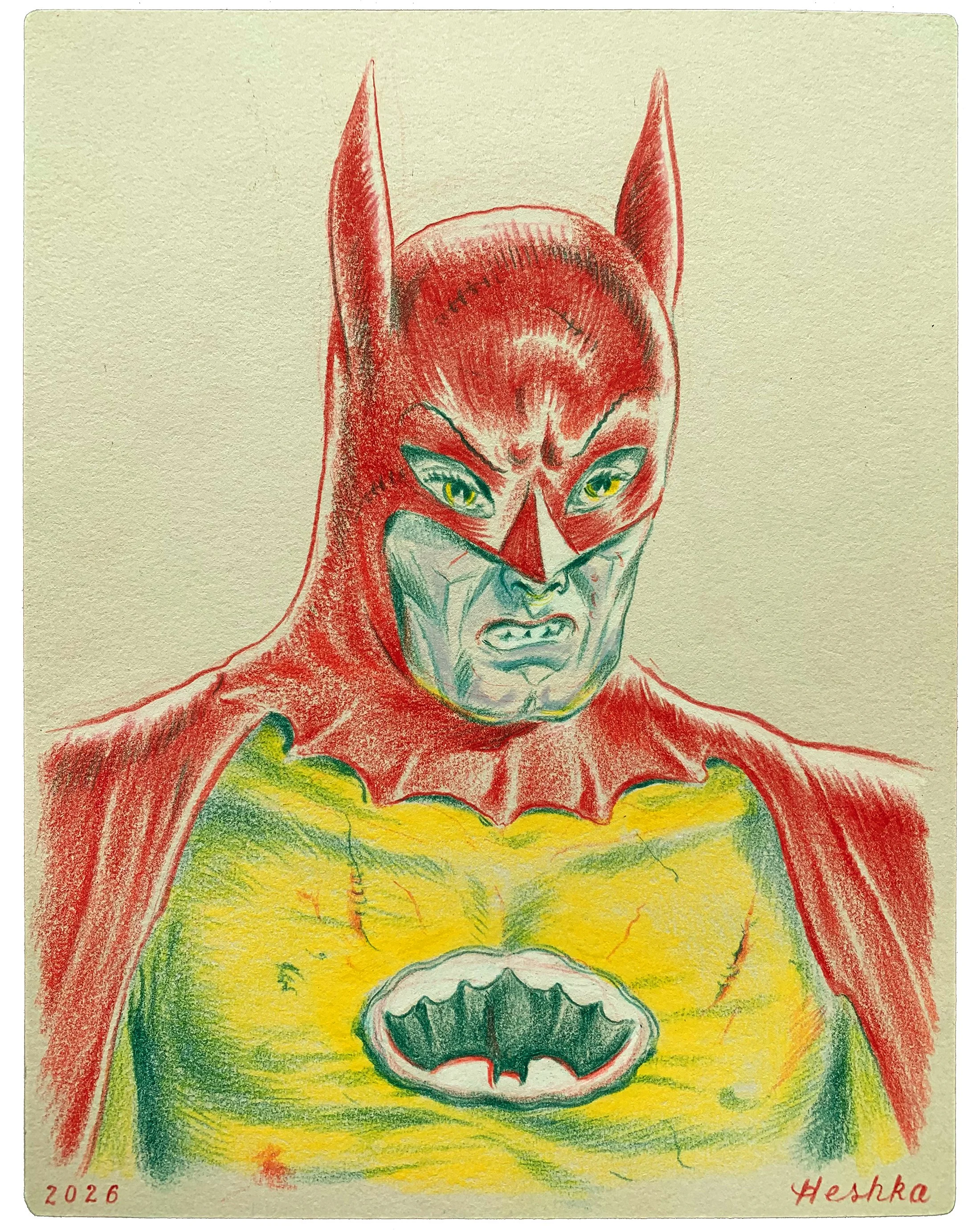 "Bizarro Batman" colored pencil drawing