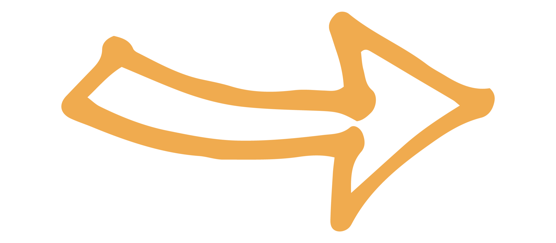 Brown outline of a curved arrow pointing to the right.