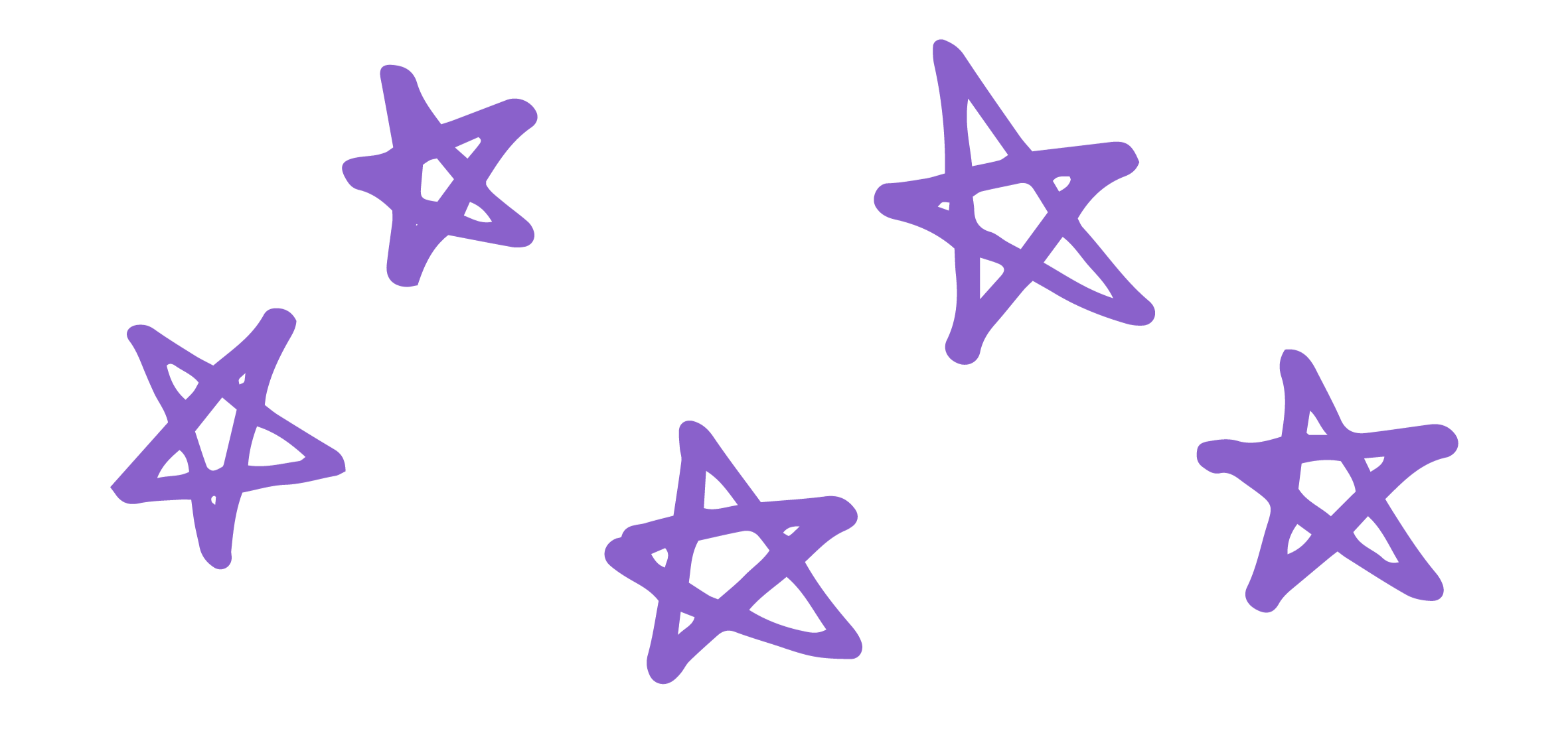 Six purple hand-drawn stars scattered on a black background.