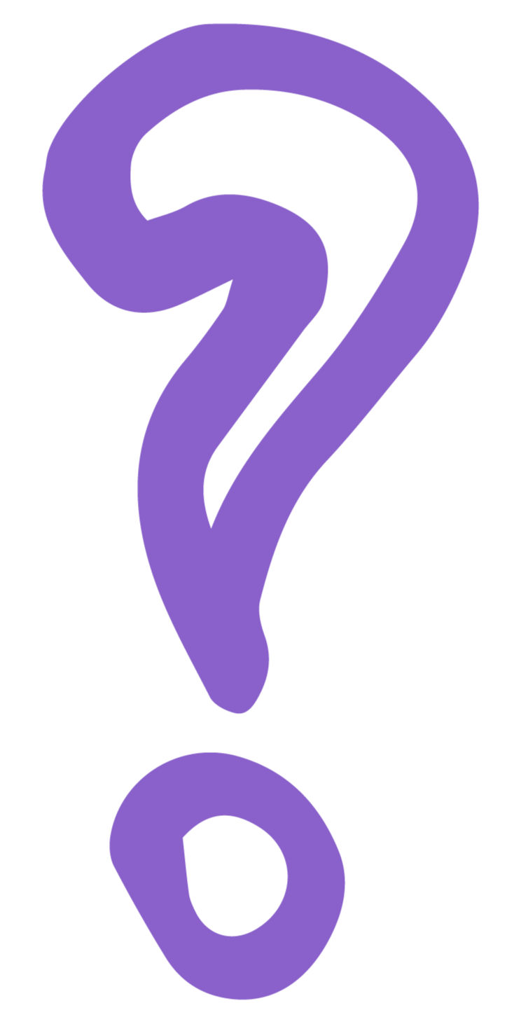 A large purple question mark on a black background.