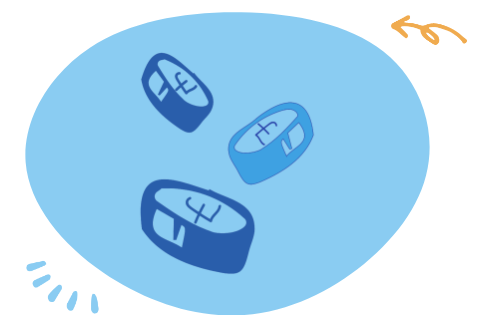 Illustration of three blue pills on a light blue background with decorative arrows and lines.