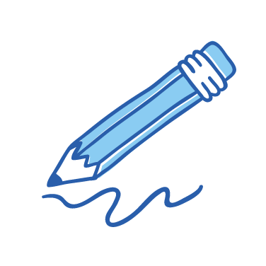 A blue cartoon pencil drawing a squiggly line.