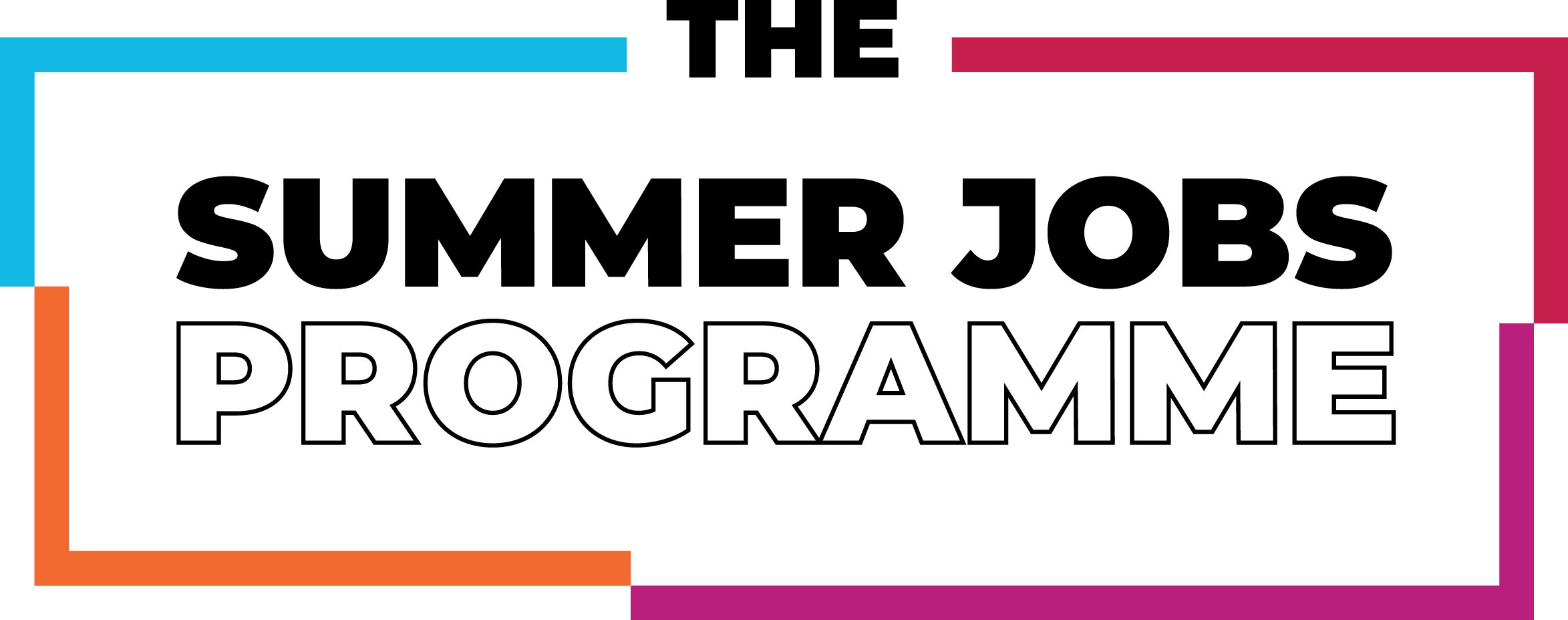 Colorful graphic with the text 'The Summer Jobs Programme' in bold black and outline font, framed by blue, orange, and purple borders.