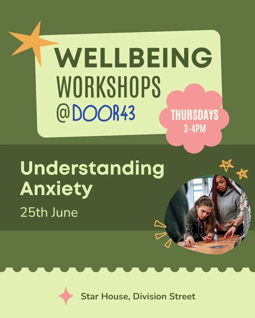 Feeling anxious sometimes? You're not alone. 💙

Our Understanding Anxiety workshop is a group session for ages 16&ndash;18 that offers a relaxed, supportive space to learn more about anxiety, why it happens and how it can affect everyday life.

You'