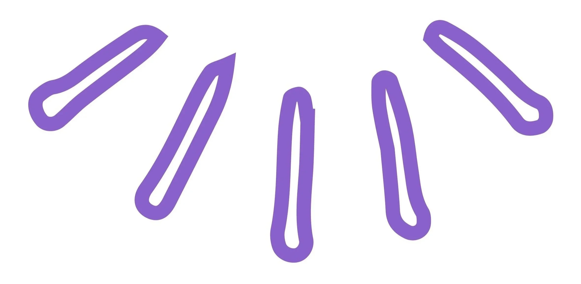 Simplified line drawing of purple french fries on a white background.