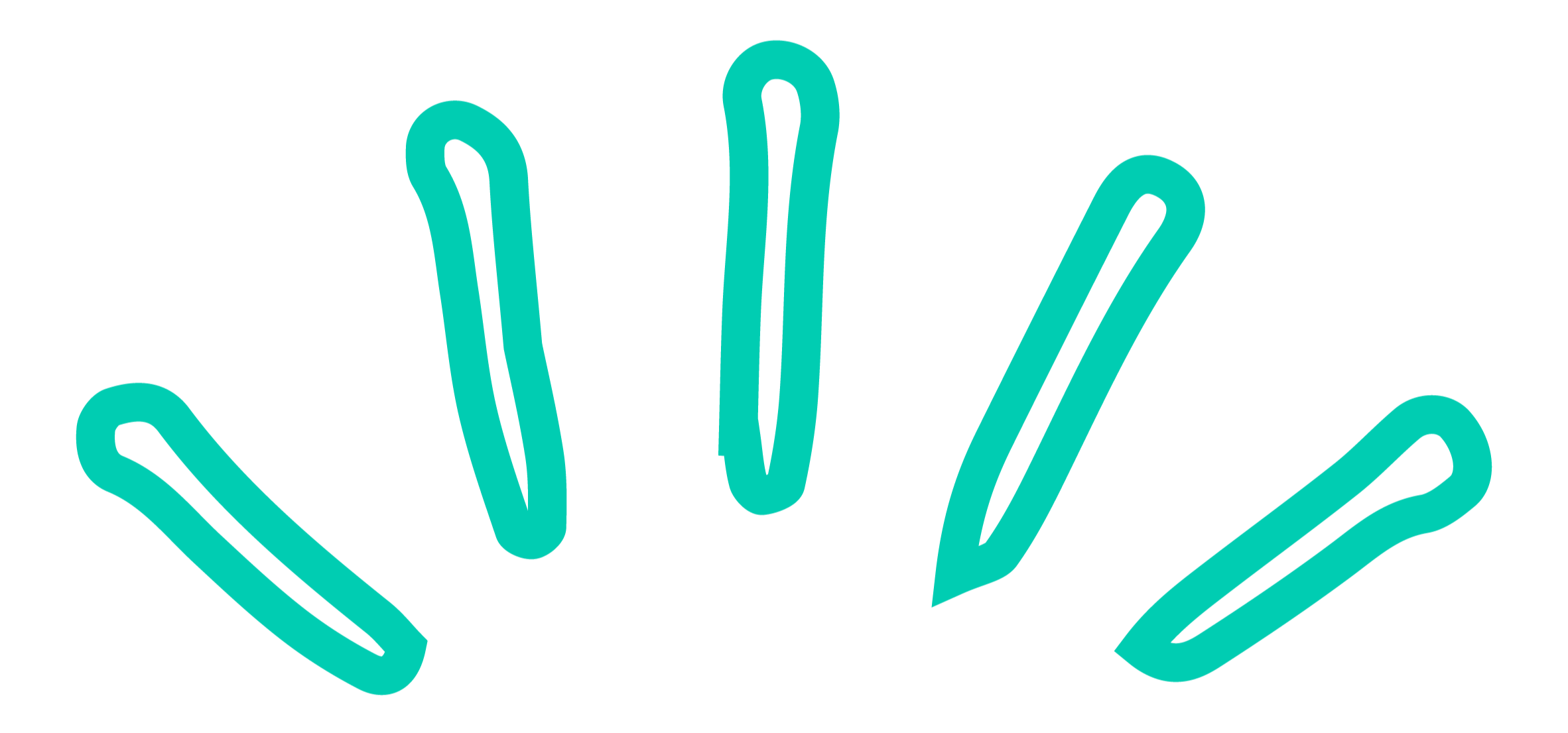 Illustration of five teal safety pins arranged in a semi-circle on a black background.