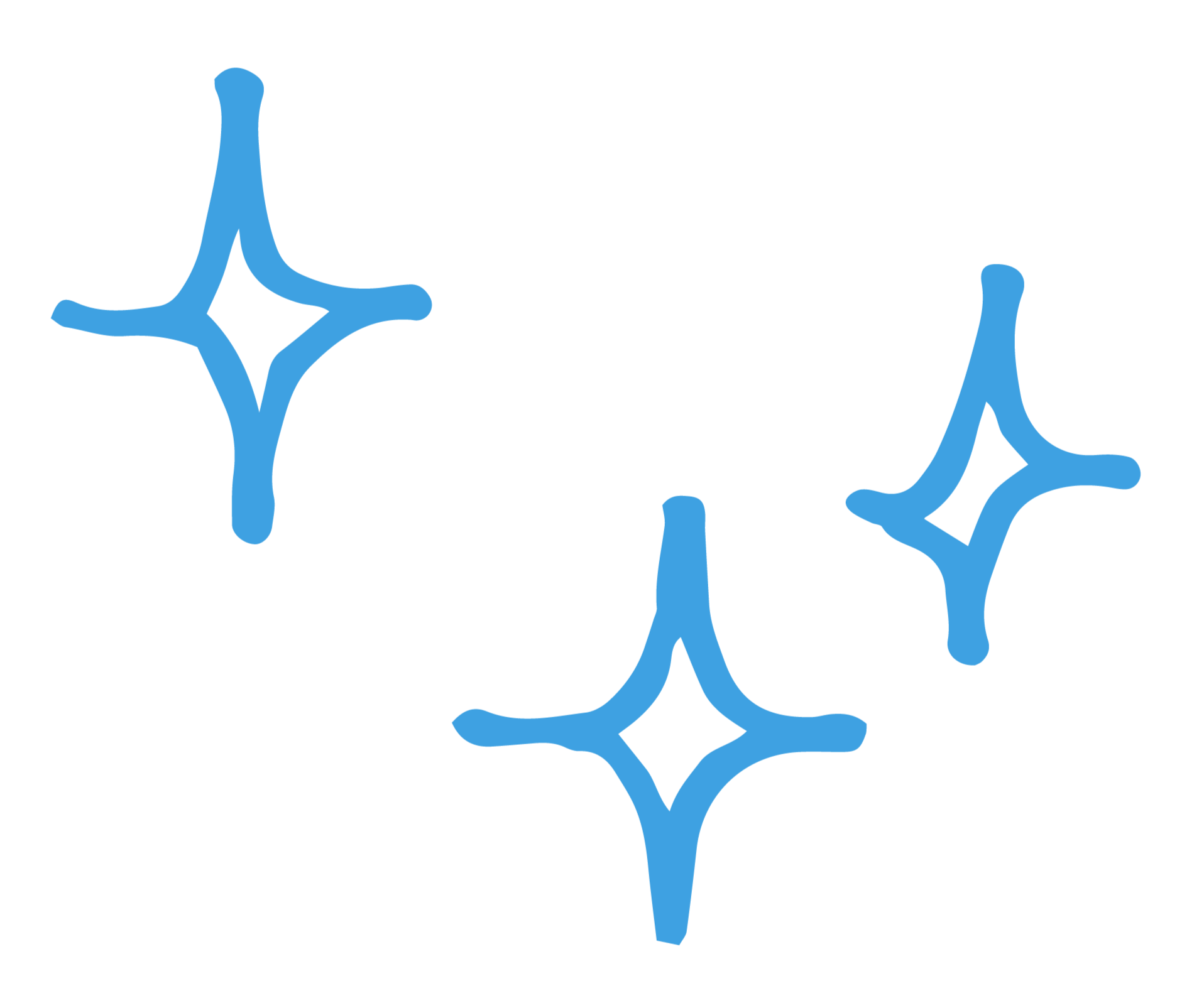 Illustration of three blue stars with a black outline and glow effect.