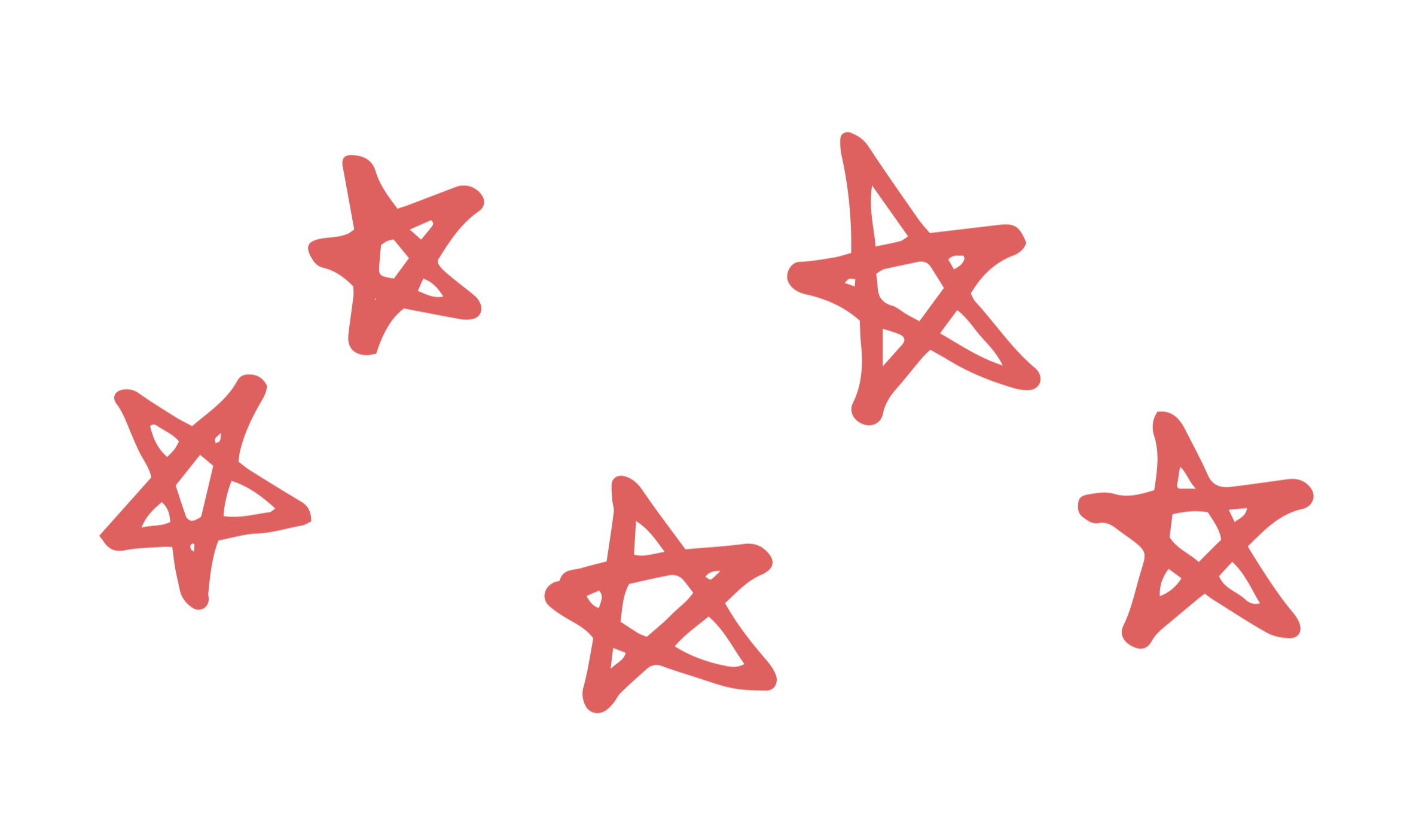 Five pink hand-drawn stars on a black background.