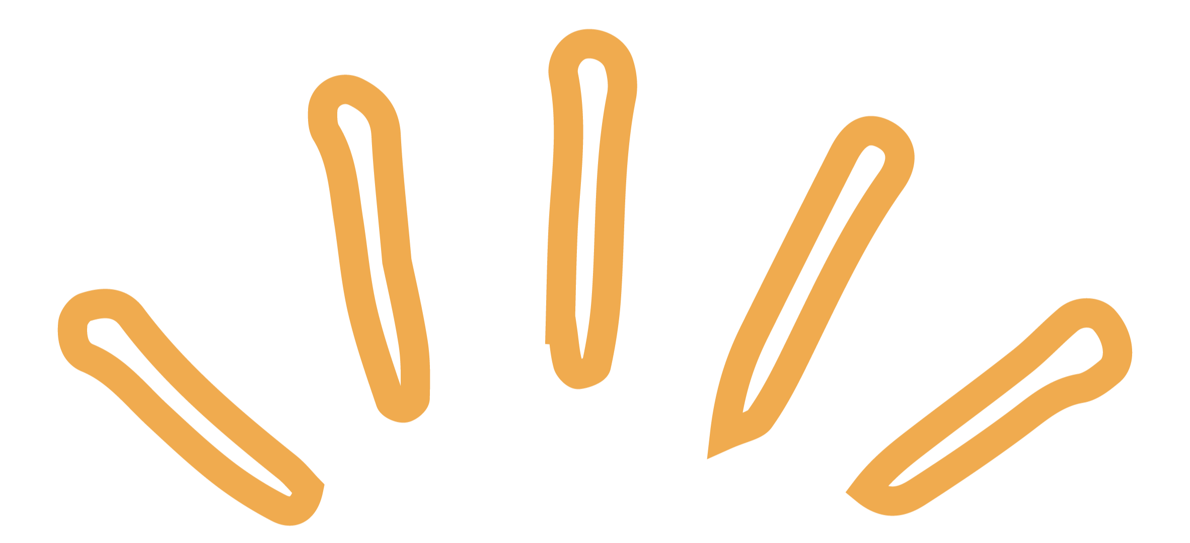 Graphic illustration of a hand with five fingers, drawn with orange lines on a black background.