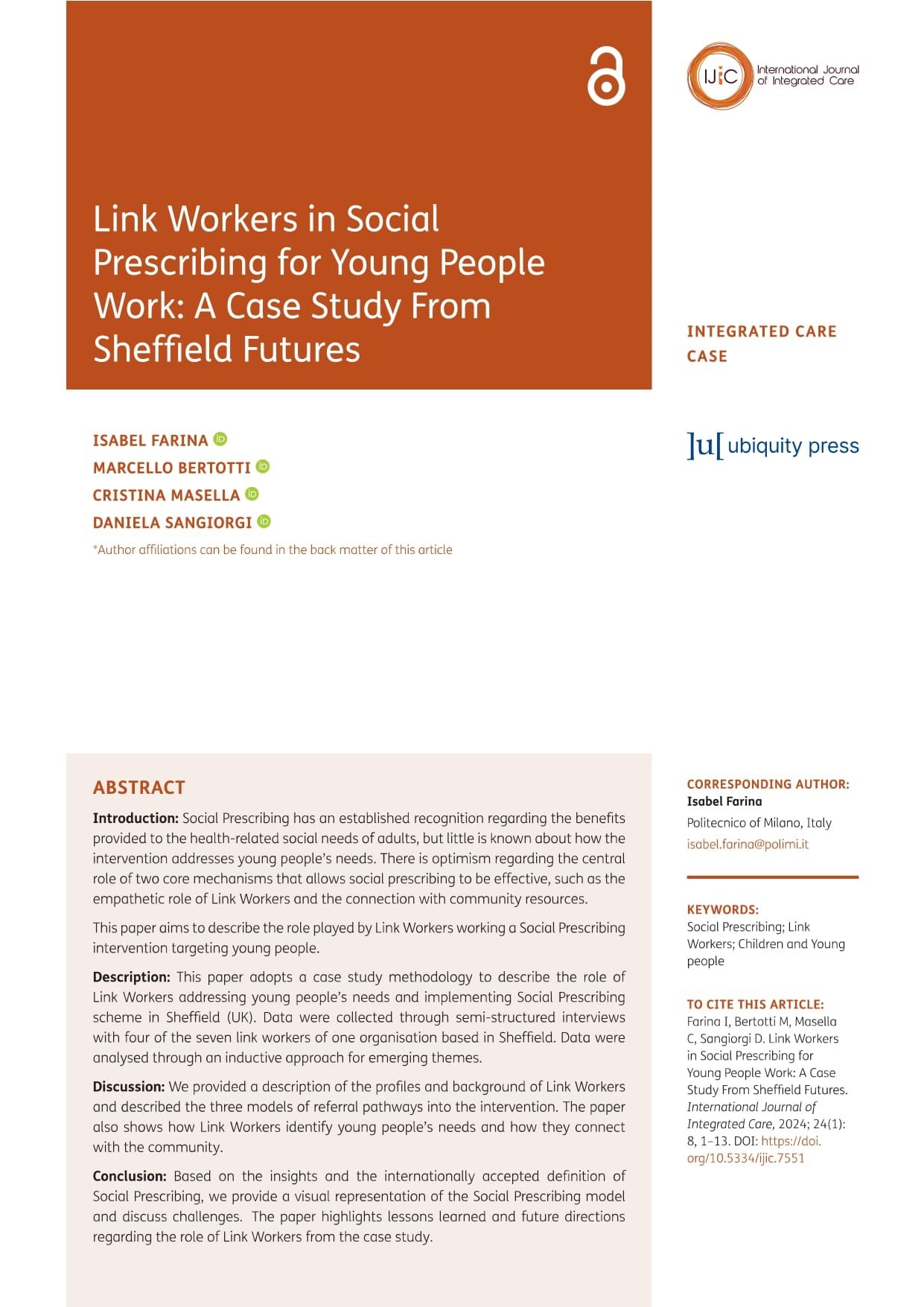Link Workers in Social Prescribing for Young People Work: A Case Study from Sheffield Futures
