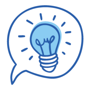 Blue light bulb inside a speech bubble