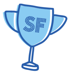 Blue trophy cup with 'SF' on the front
