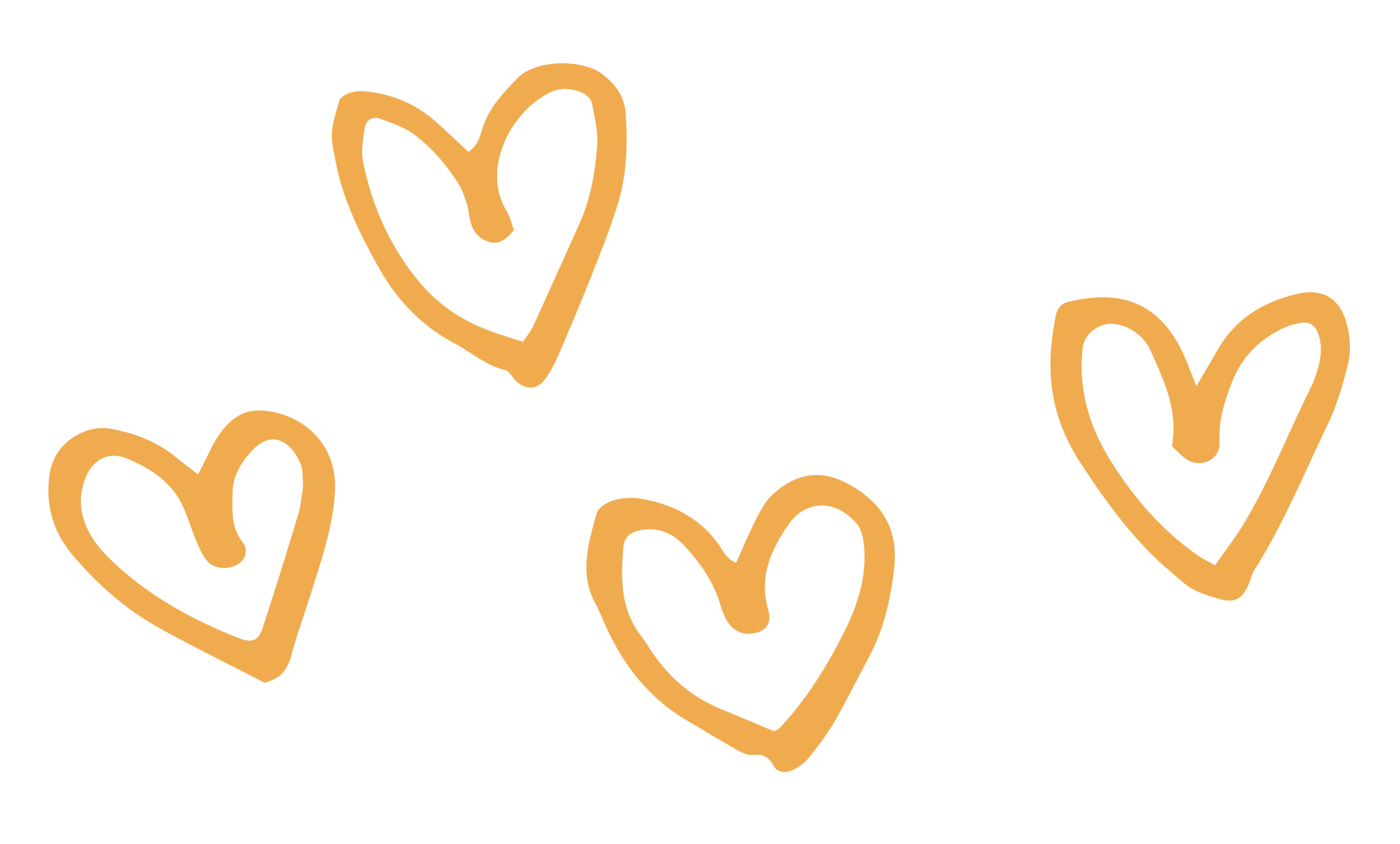 Four hand-drawn tan hearts on a black background.