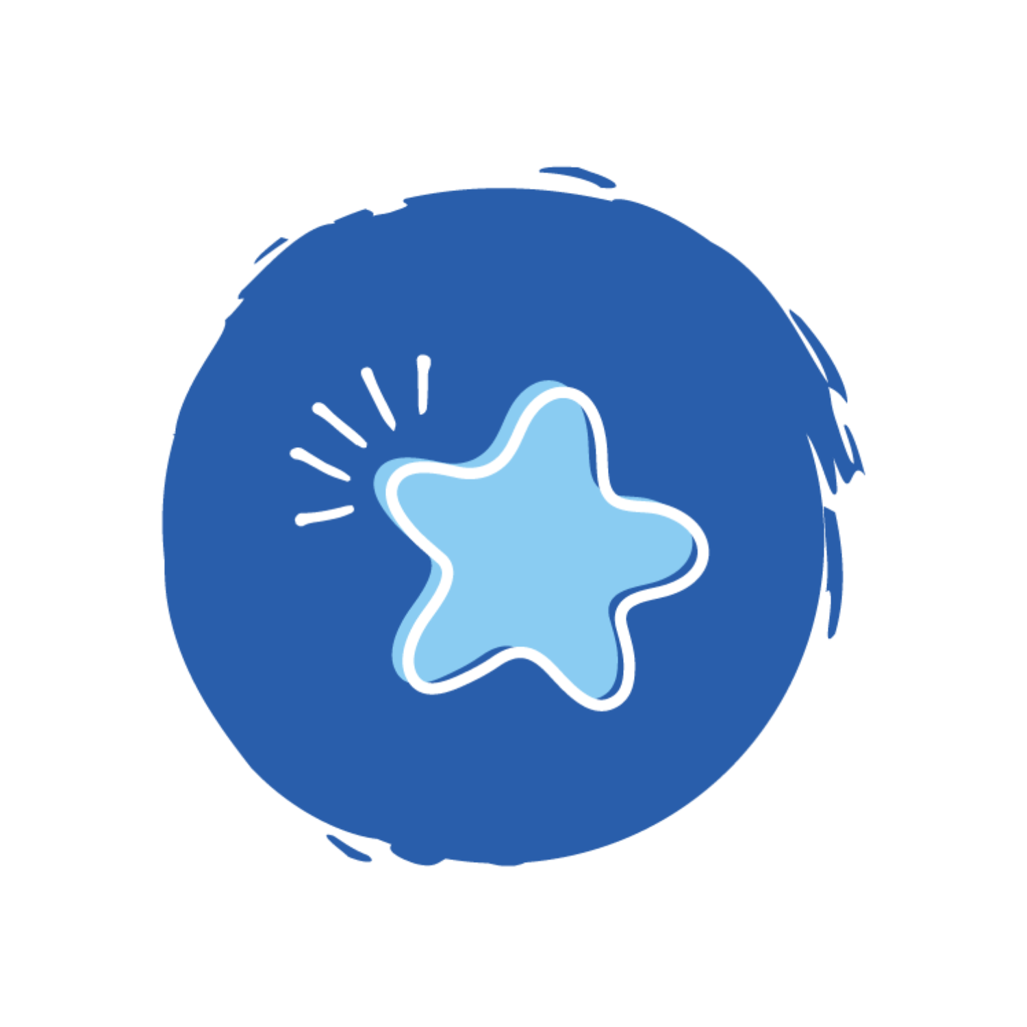 Blue circular icon featuring a light blue star with white outline and reading lines indicating shining or highlighting.