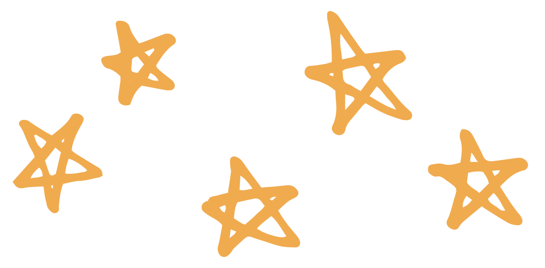 Five orange hand-drawn stars scattered on a black background.