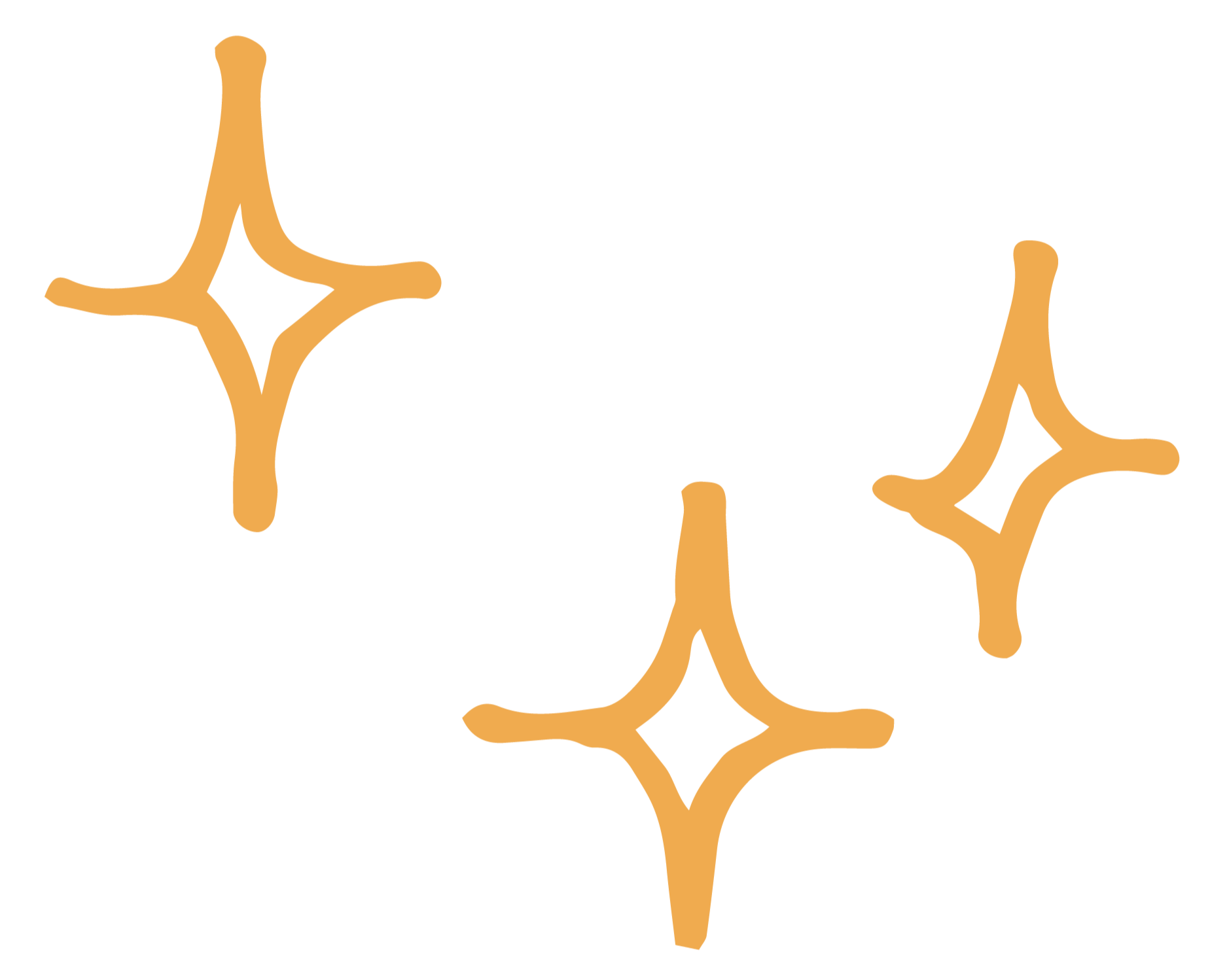 Three gold-colored star-shaped decorations with rounded edges on a black background.