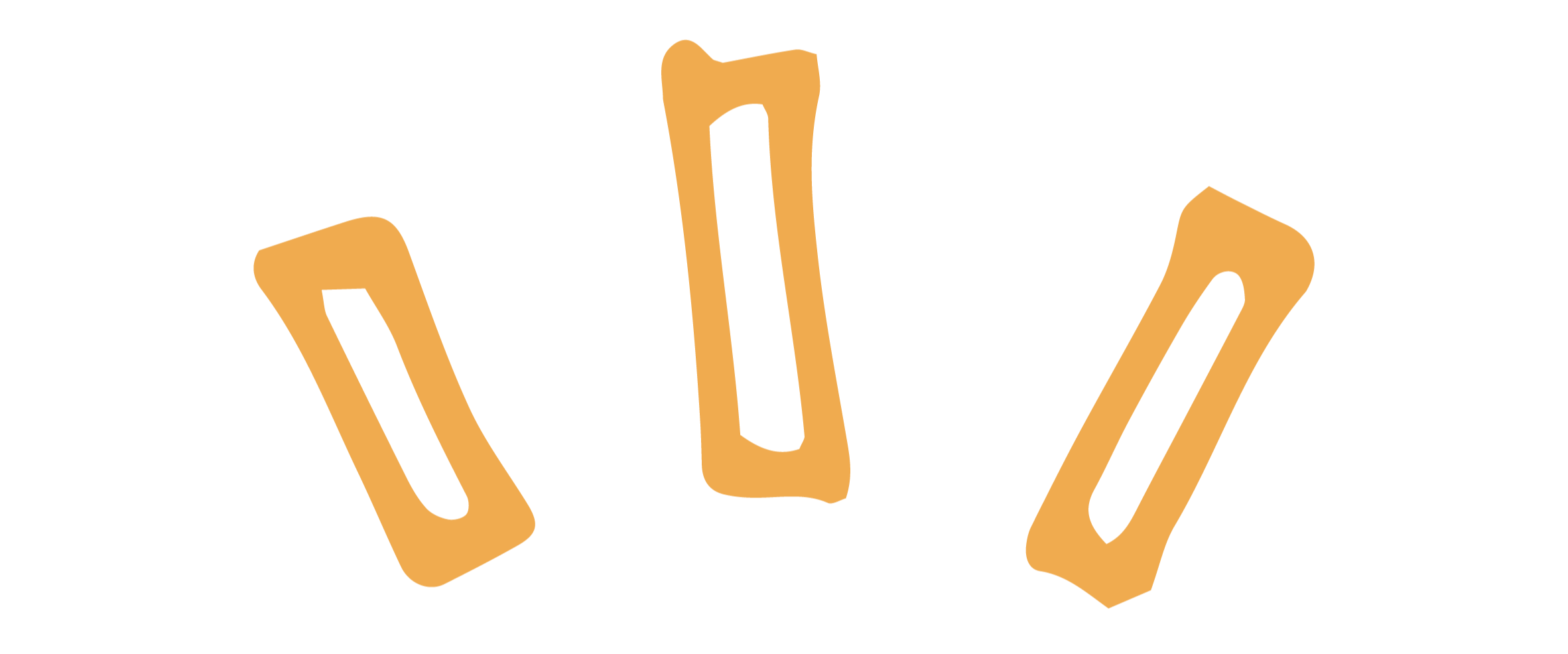 Illustration of three caramel candies with black openings, arranged in a fan shape.