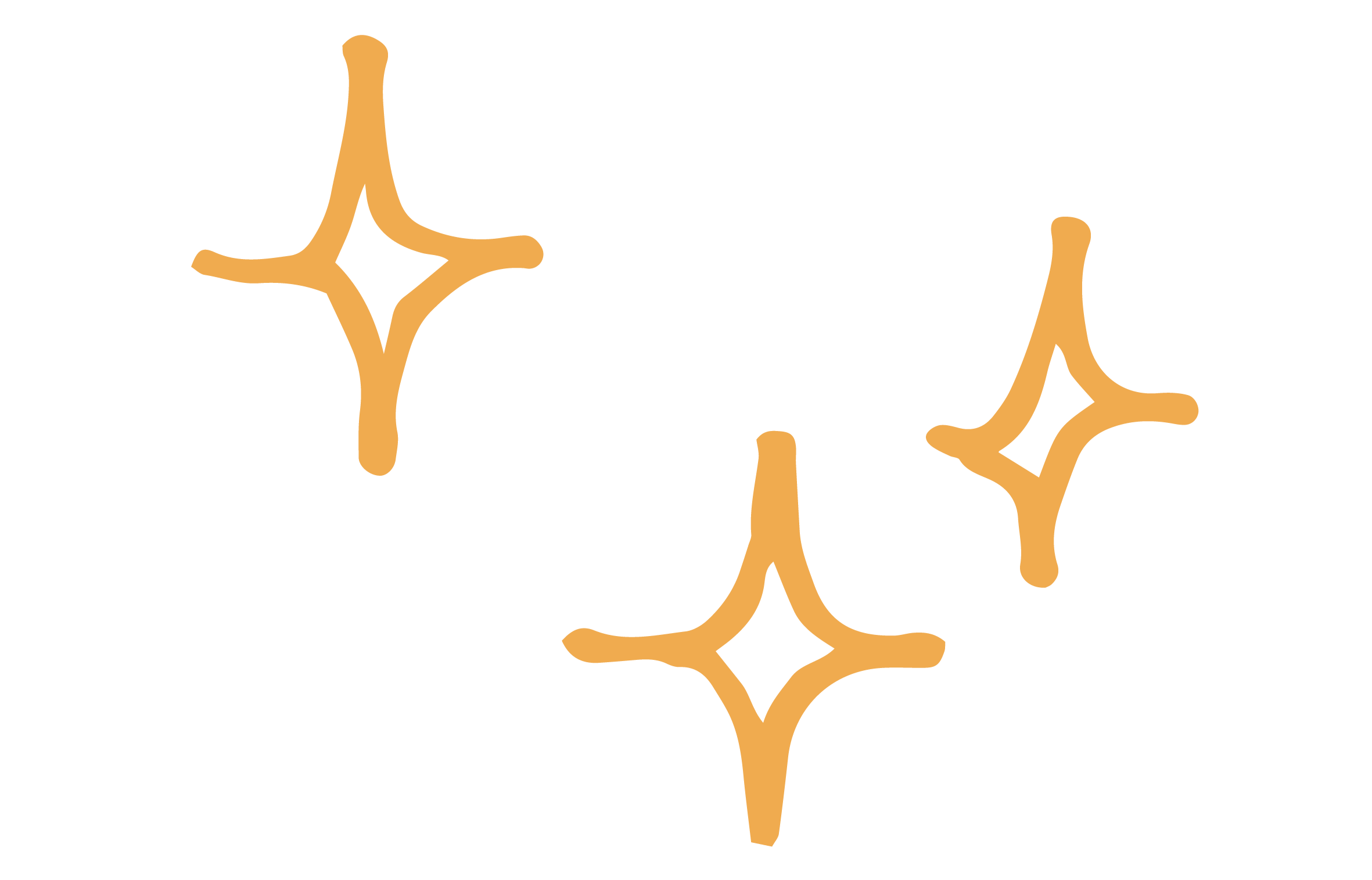 Three stylized star-shaped sparkles in gold color on a black background.