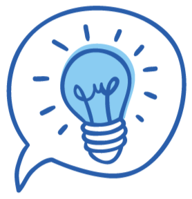 A light bulb inside a speech bubble, symbolizing an idea or innovation.