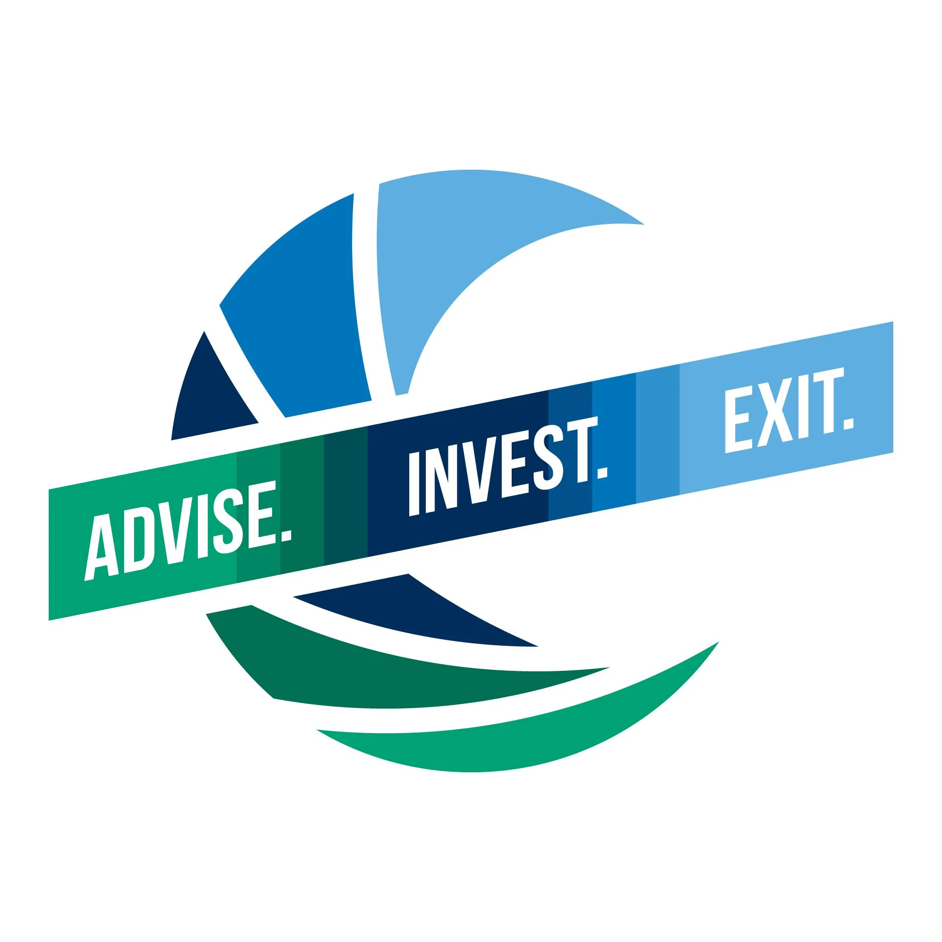 Circular logo with the words ‘Advise. Invest. Exit.’