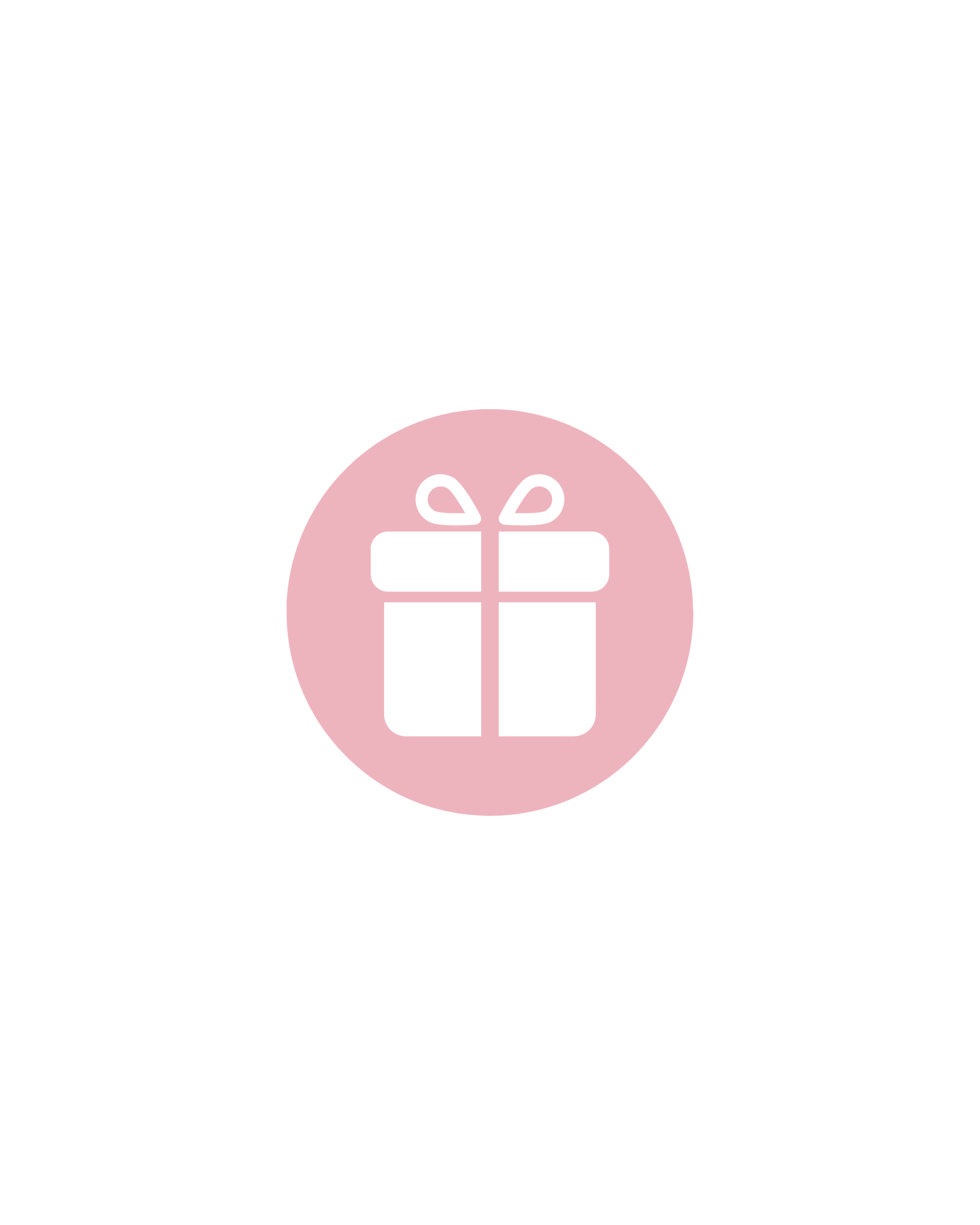 Black background with a pink circle in the center containing a black gift box icon with a bow on top