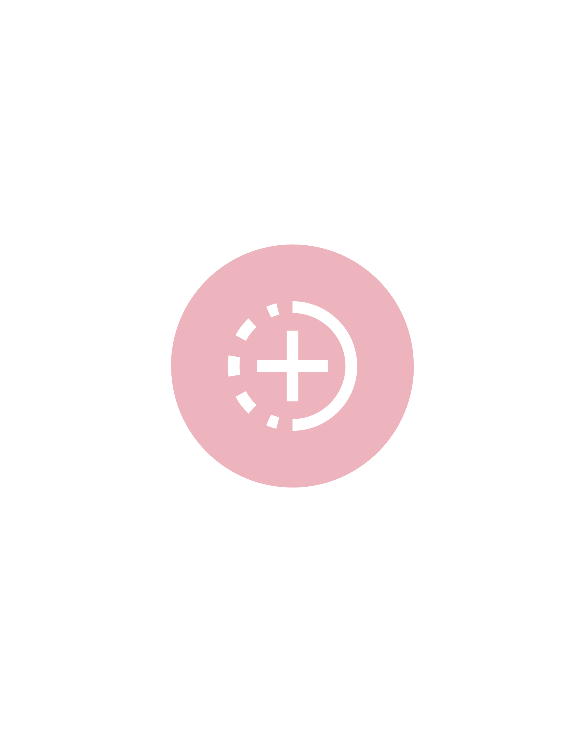 A black and white background with a pink circle in the center featuring a plus and dotted circle icon