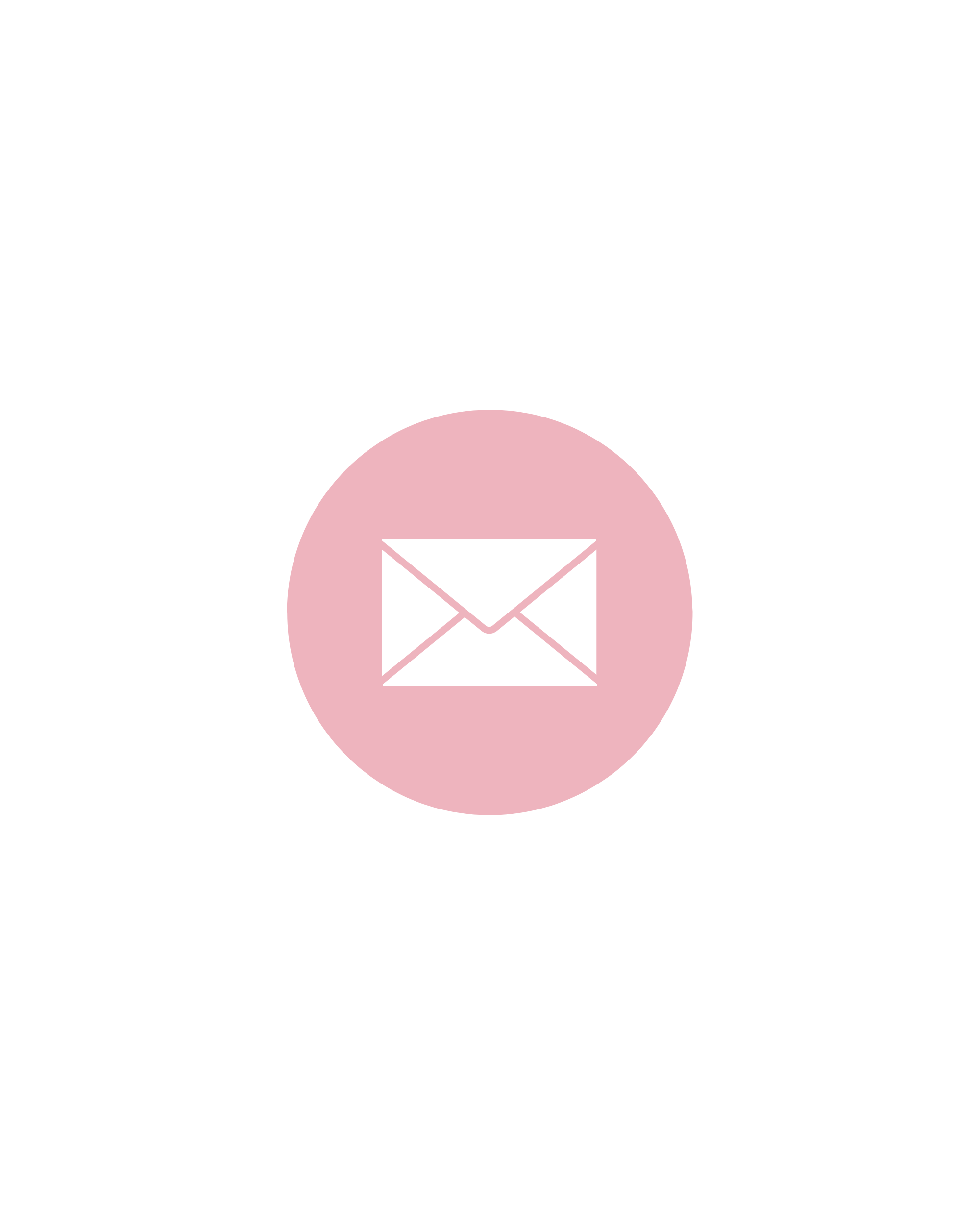 A black envelope icon with a pink circle background and a white email icon in the center.