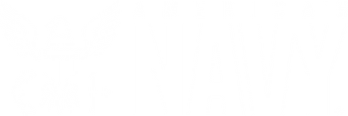 The emblem of the United States Navy in white featuring an eagle with spread wings, a shield, an anchor, and a rope, with the words "America's Navy" next to it.