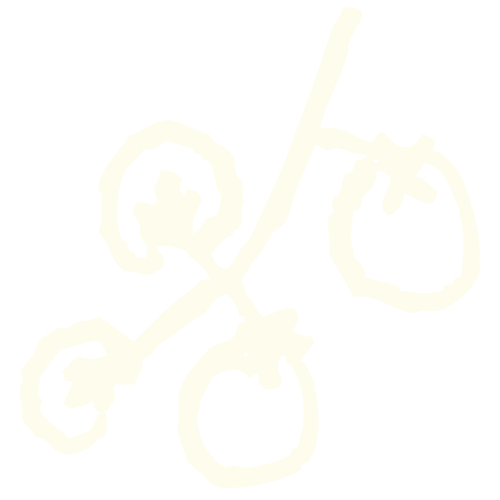 Cream colored line art illustration of tomatoes on the vine