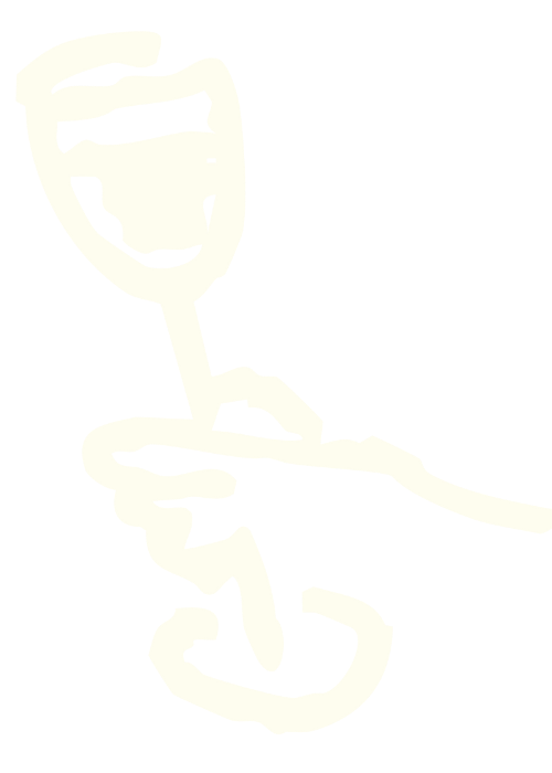 Cream colored line art illustration of a hand holding a wine glass