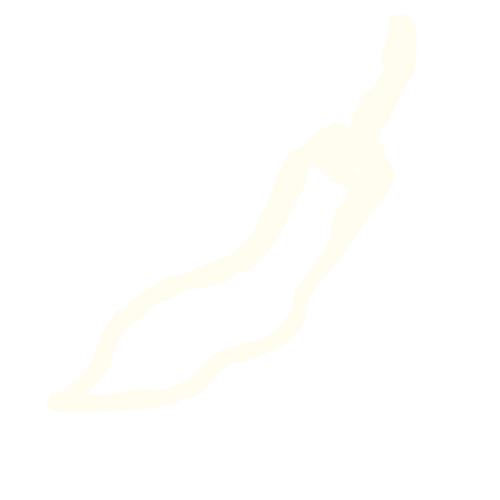Cream colored line art illustration of a chili pepper.