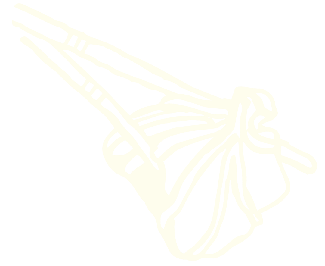 Cream colored line art illustration of chopsticks holding a dumpling