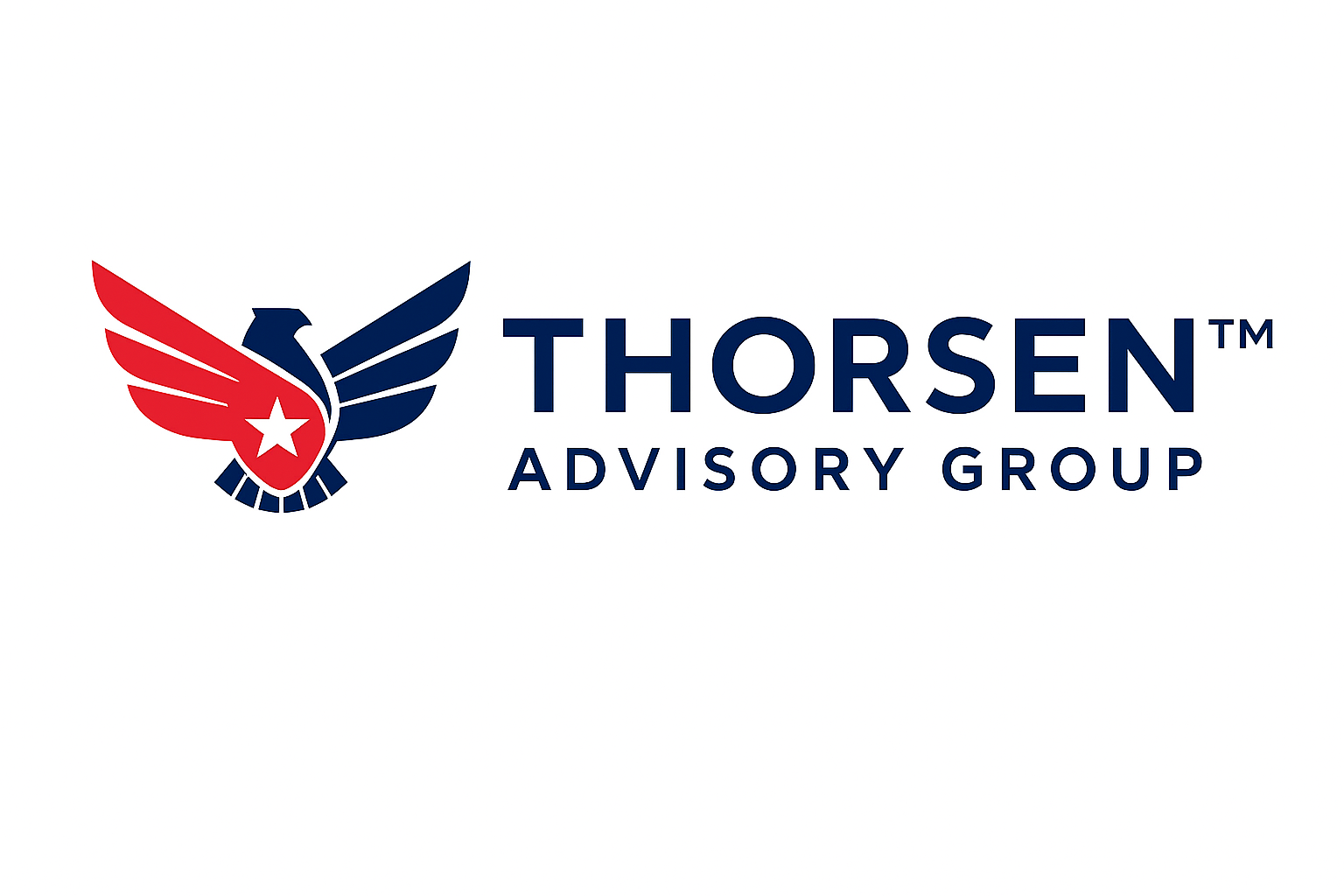 Logo of Thorsen Advisory Group featuring a stylized eagle with red and navy wings, a star on its chest, and the company name in navy text.