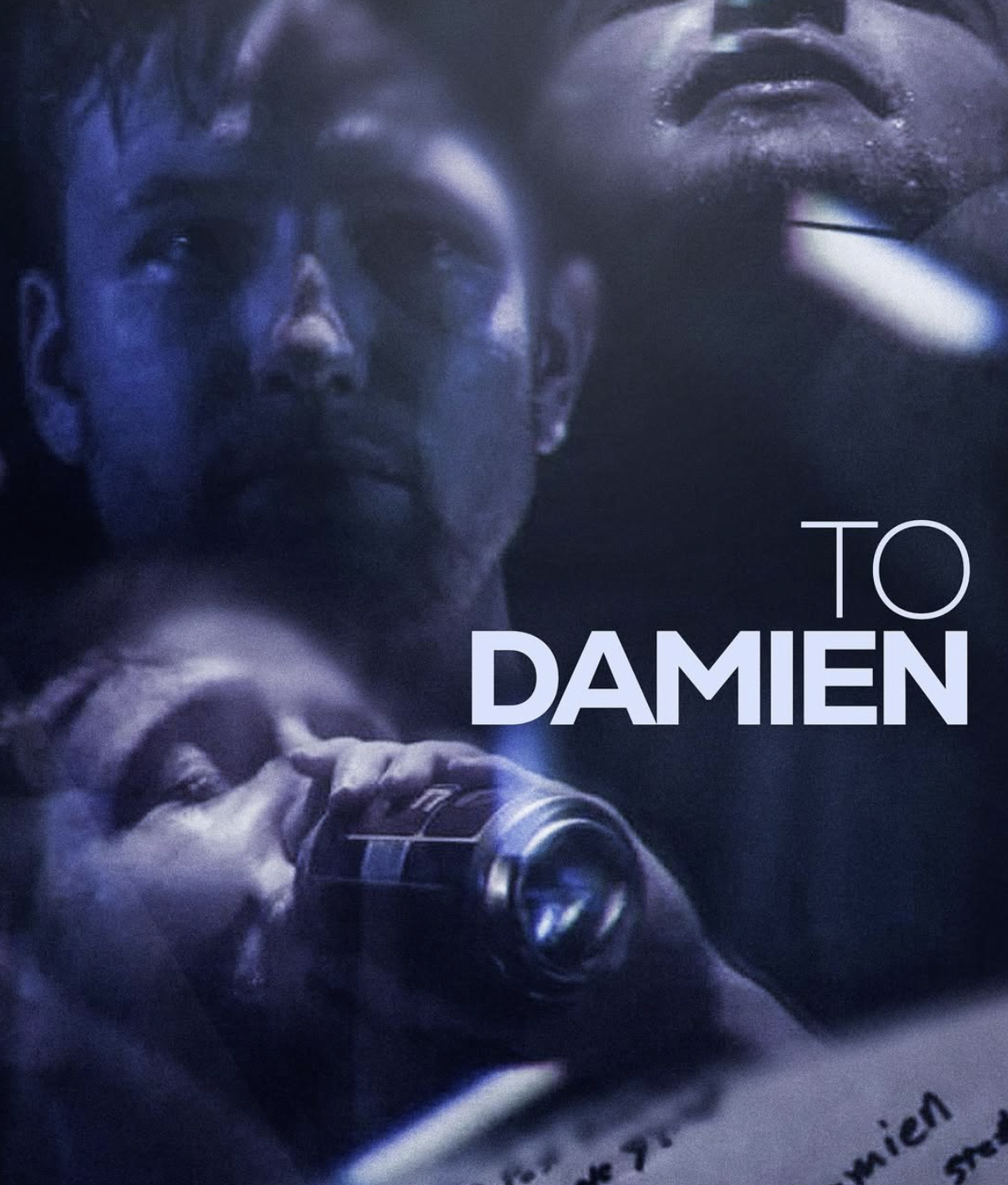 Close-up of a magazine cover featuring a man with short dark hair, holding a metallic water bottle, with text 'TO DAMIEN' on the cover.