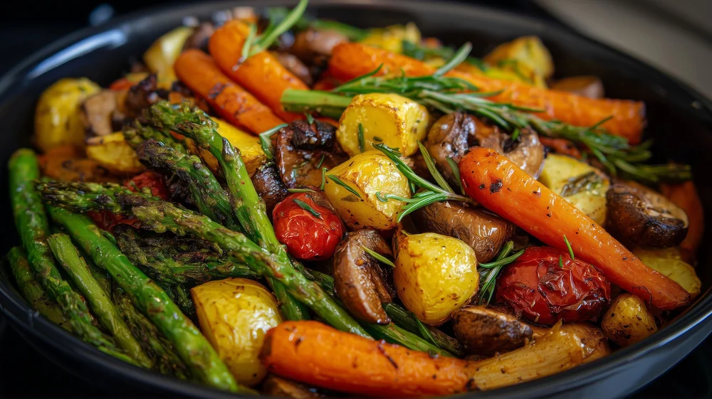 Roasted vegetables in a pan
