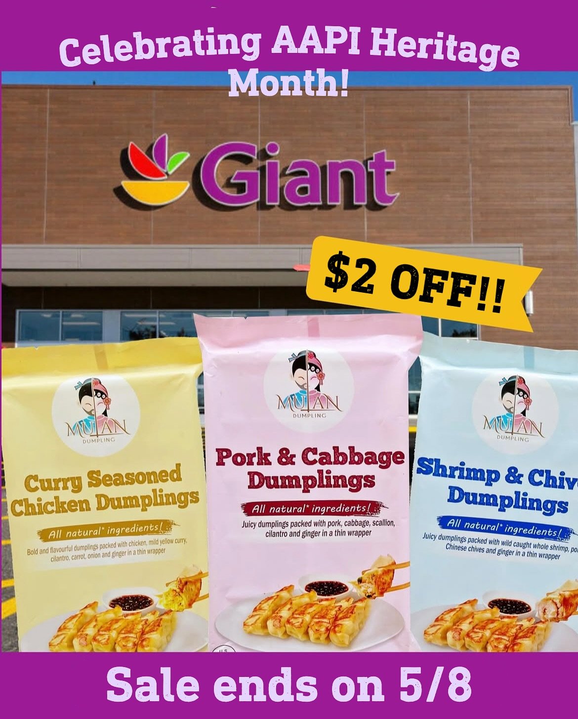 Celebrate AAPI Heritage Month with a taste of Hong Kong!! Enjoy $2 off every pack of our dumplings at @giantfood, now through May 8th! #AAPIHeritageMonth #DumplingLove #giantfood