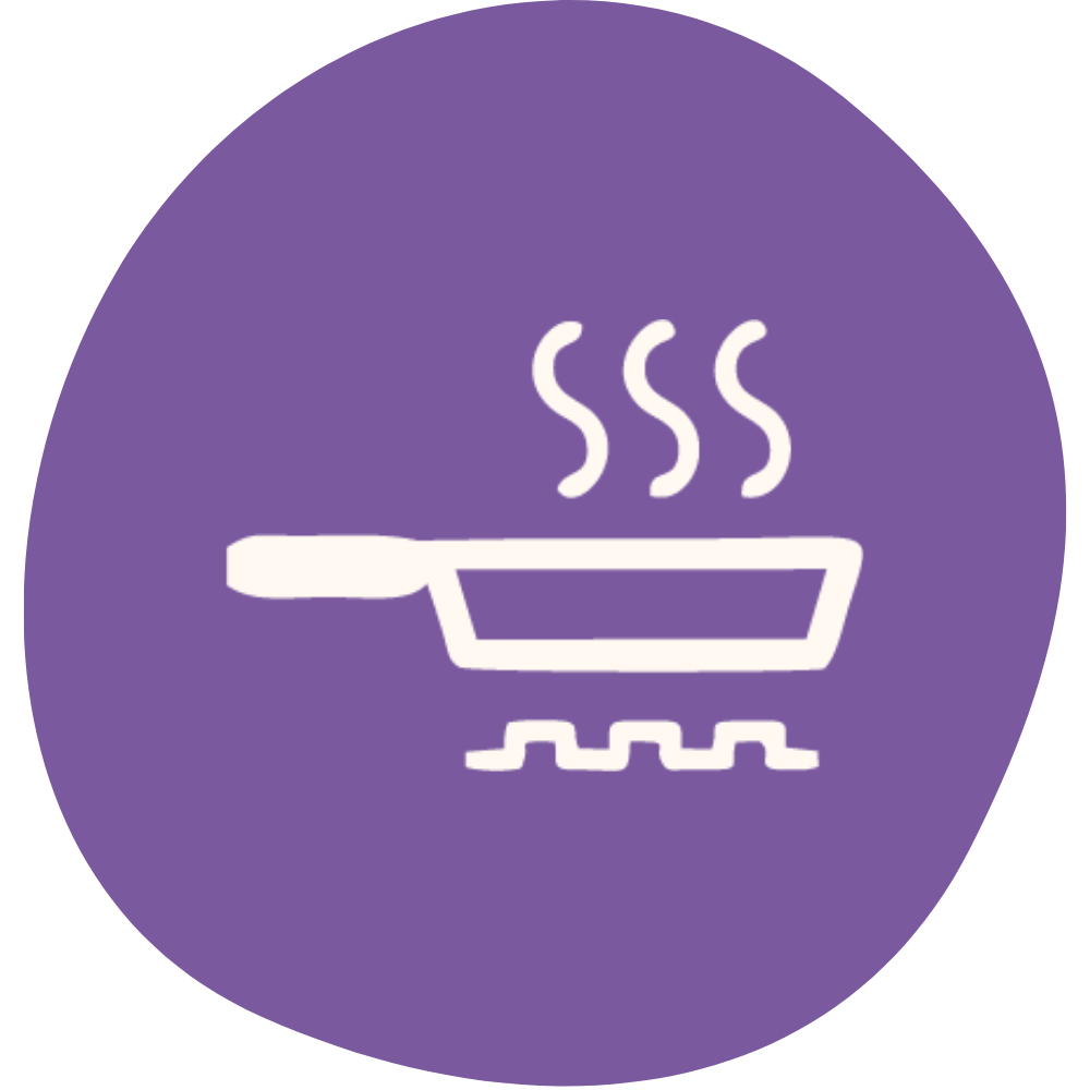 Icon of a steaming frying pan on a cooling rack, symbolizing cooking or food preparation.
