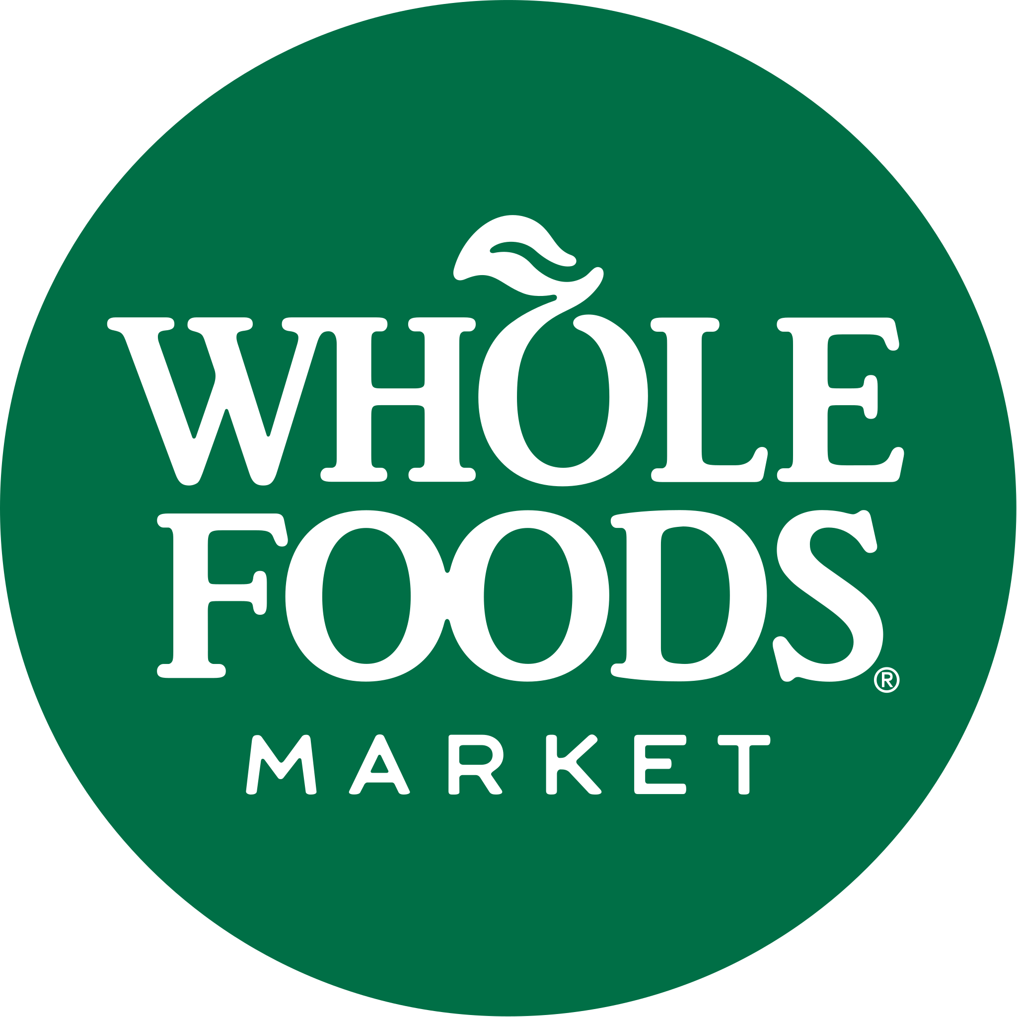 Whole Foods Market logo with green circle background and stylized black text